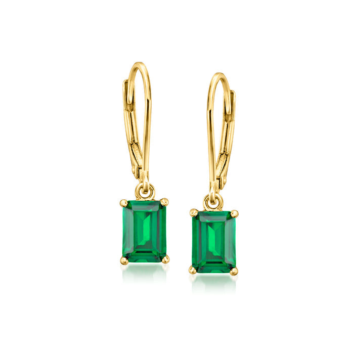 18kt gold-over-sterling emerald drop earrings with square green gemstones and leverbacks