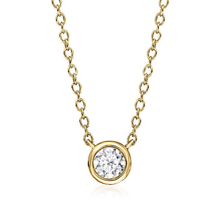 Gold bezel-set diamond necklace with round solitaire pendant and chain links