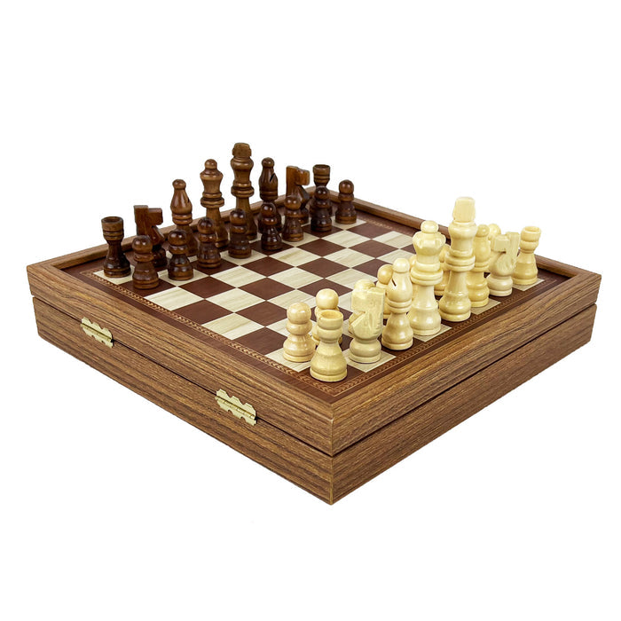 3-IN-1 COMBO GAMES | 27cm | Chess, Backgammon, Checkers | CLASSIC | Handmade Walnut Replica Wooden Case | STP28E