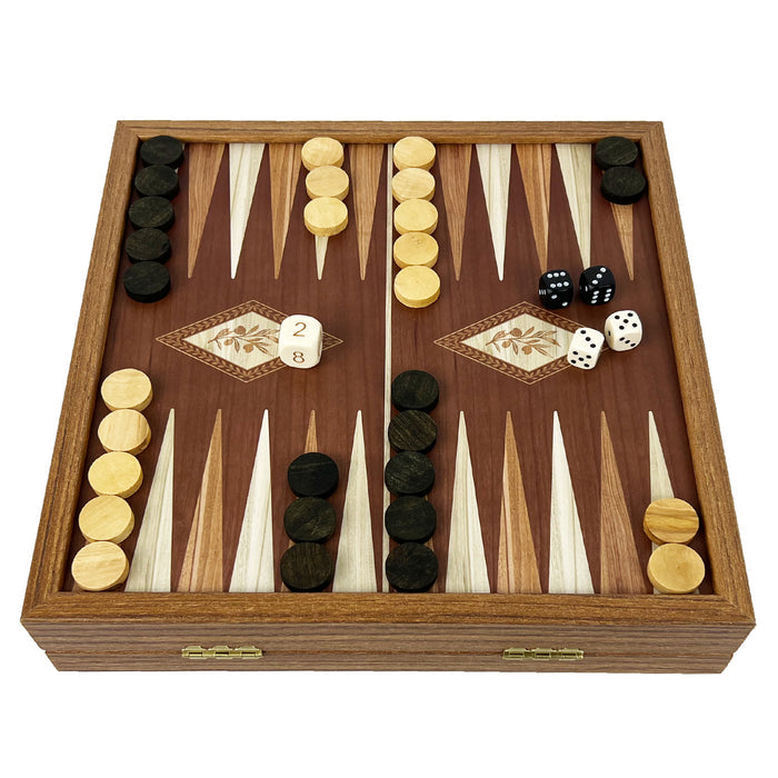 3-IN-1 COMBO GAMES | 27cm | Chess, Backgammon, Checkers | CLASSIC | Handmade Walnut Replica Wooden Case | STP28E