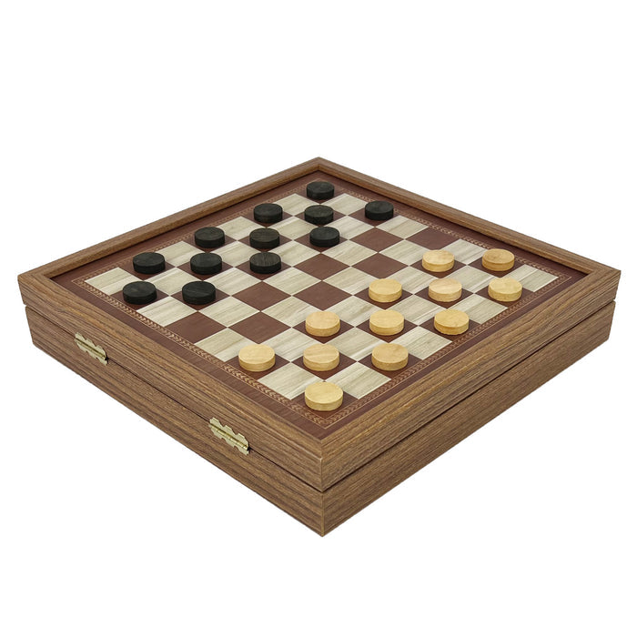 3-IN-1 COMBO GAMES | 27cm | Chess, Backgammon, Checkers | CLASSIC | Handmade Walnut Replica Wooden Case | STP28E