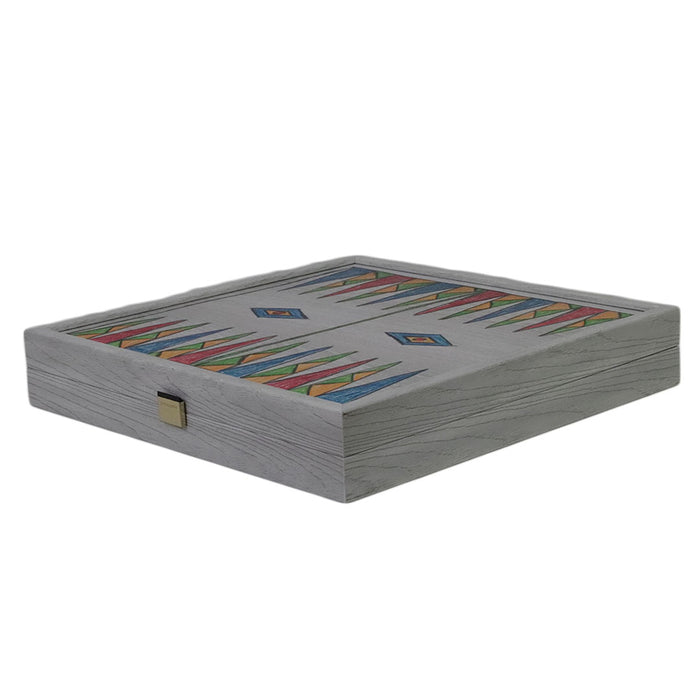 5-IN-1 COMBO GAMES | 34cm | Chess, Backgammon, Ludo, Snakes, Checkers | CHILDRENS DRAWINGS | Grey Wooden Case | CBLS34FTH