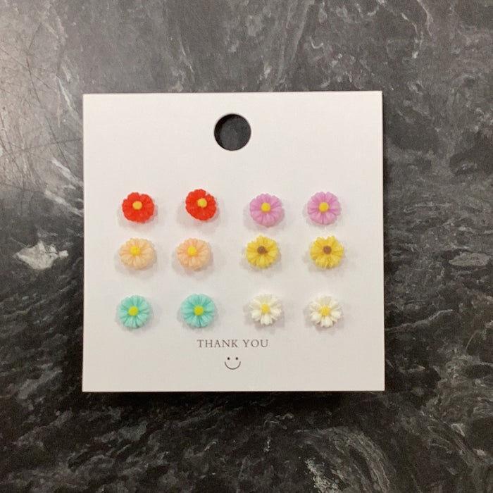 6 Pair Set Flower Studs