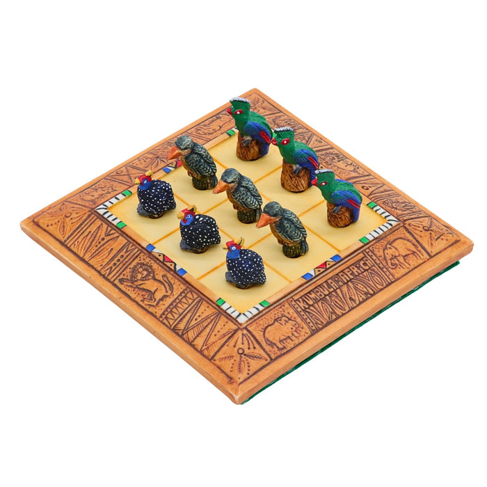African Bird Noughts and Crosses resin game set with hand-painted birds