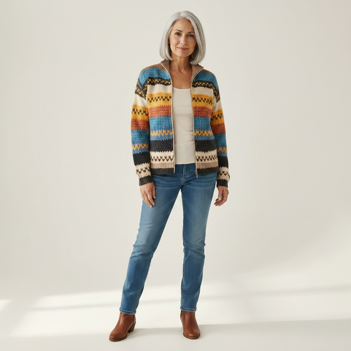 Aila - Chevron Stripe Zip Cardigan