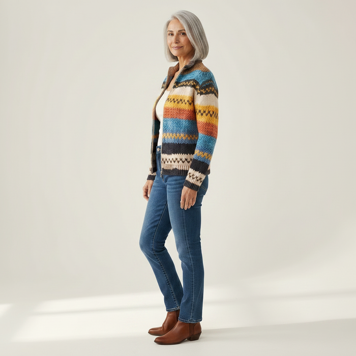 Aila - Chevron Stripe Zip Cardigan