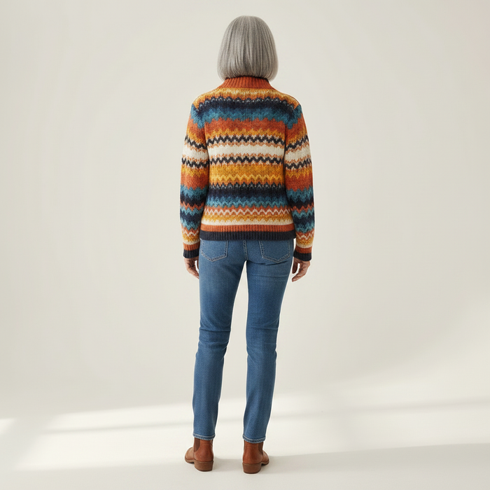 Aila - Chevron Stripe Zip Cardigan
