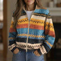 Aila - Chevron Stripe Zip Cardigan