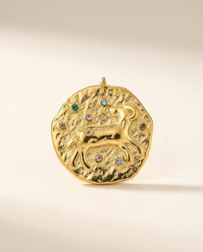 Aries zodiac pendant in gold-plated stainless steel