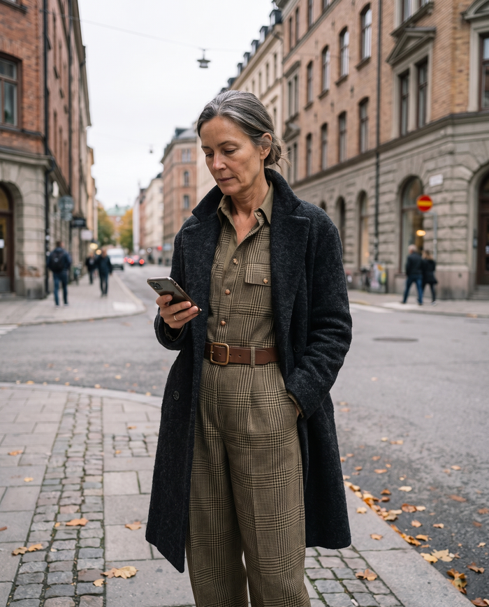 Aitor checked jumpsuit worn on a street corner