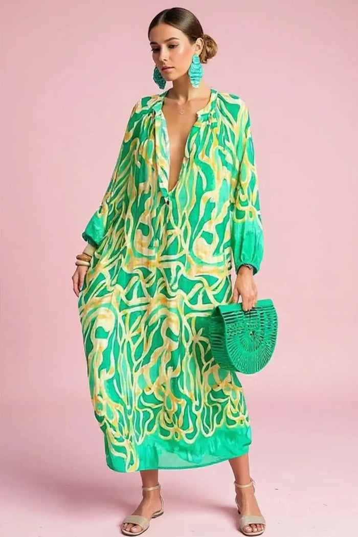 Alba | Abstract Print Kaftan Maxi Dress