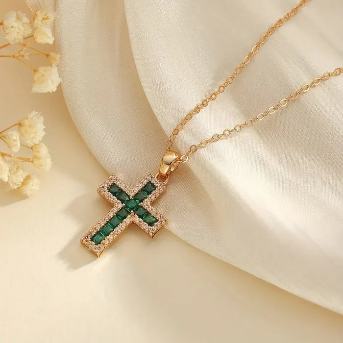 Alena | Cross Pendant with Emeralds
