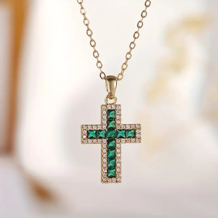 Alena | Cross Pendant with Emeralds