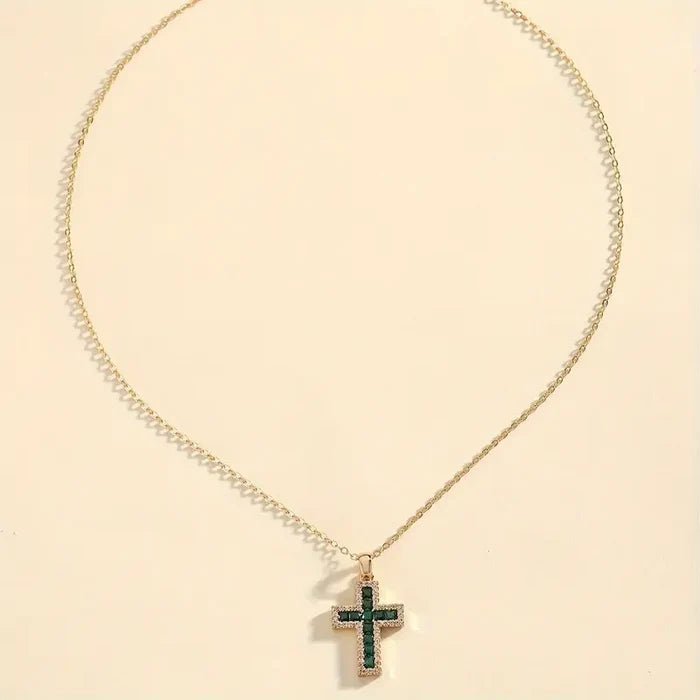 Alena | Cross Pendant with Emeralds
