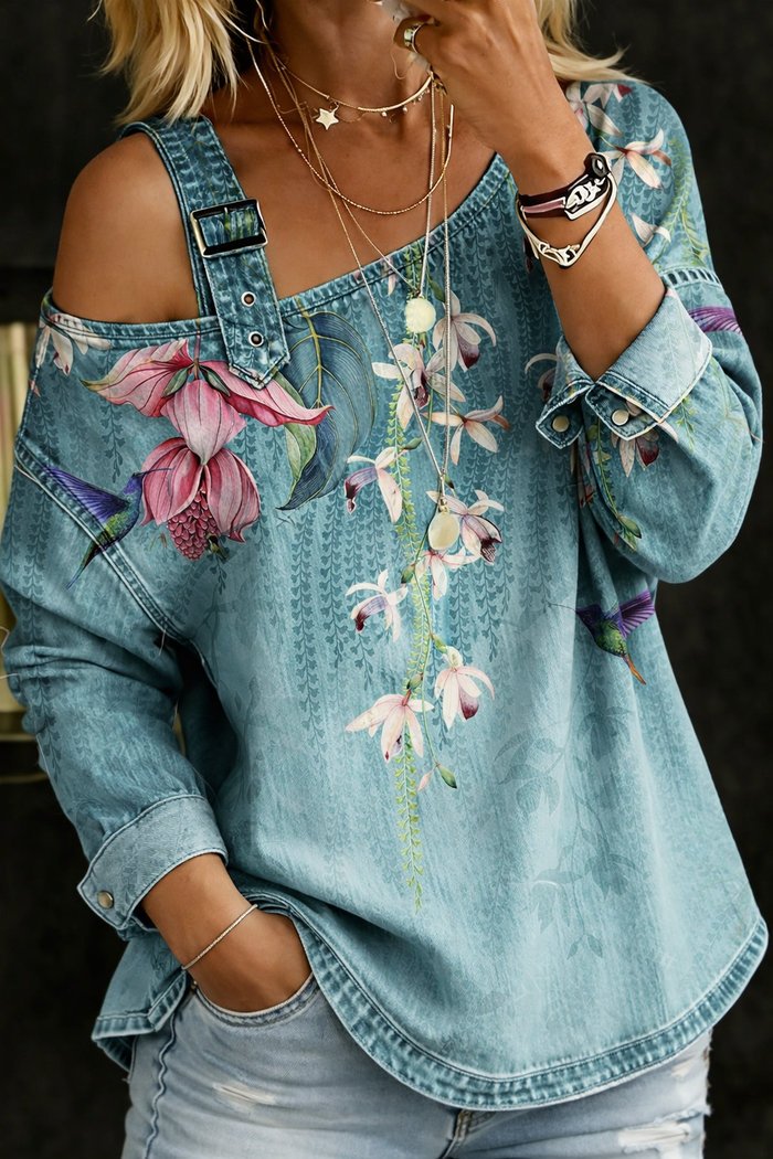 Alma - Off-Shoulder Denim Top
