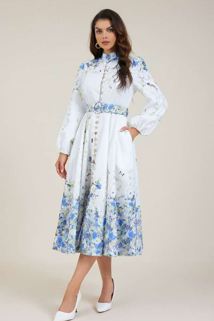 Amelie | Blue Floral Top Neckline High