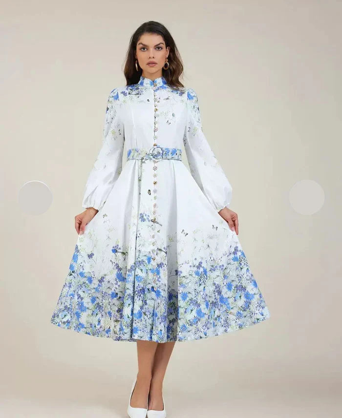 Amelie | Blue Floral Top Neckline High