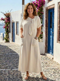 Ameline | With Neckline Round and Short-Sleeve with Pockets Maxi Dress