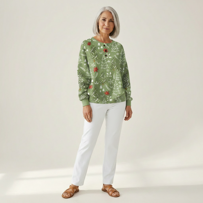Anneli - Sage Christmas Tree Waffle Henley
