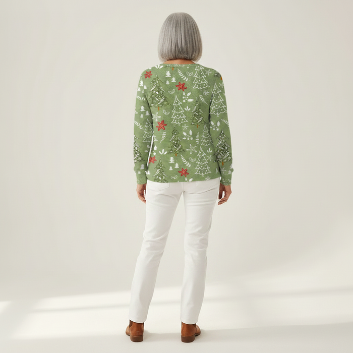 Anneli - Sage Christmas Tree Waffle Henley