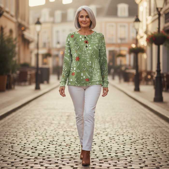 Anneli - Sage Christmas Tree Waffle Henley