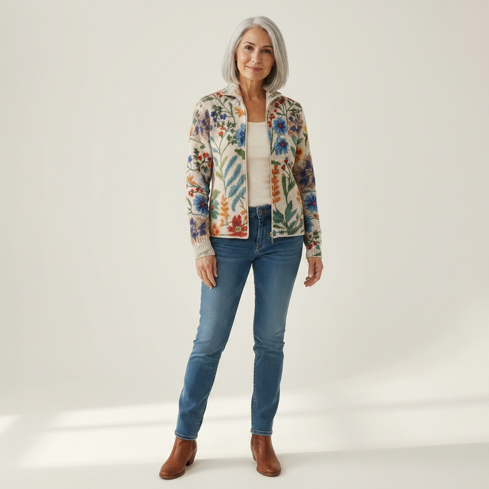 Annikki - Botanical Print Zip Bomber