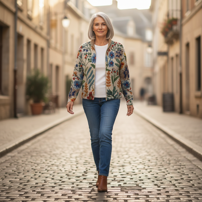 Annikki - Botanical Print Zip Bomber