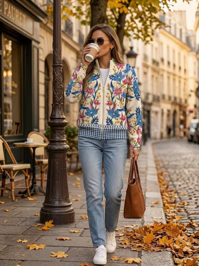 Annikki - Botanical Print Zip Bomber