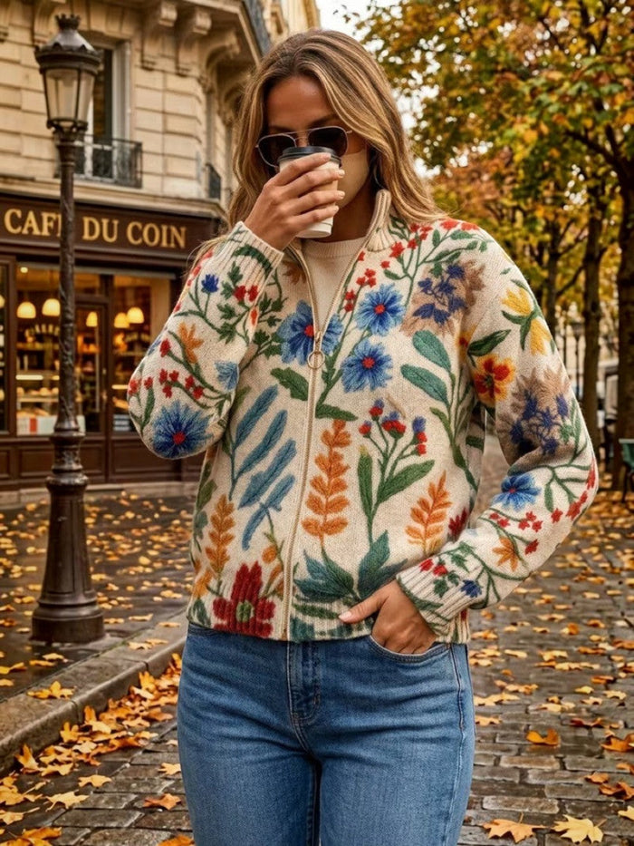 Annikki - Botanical Print Zip Bomber