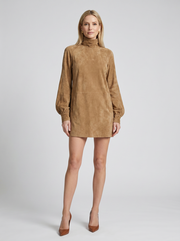 Ariane | Roomy Suede-effect with Neckline High Mini Dress