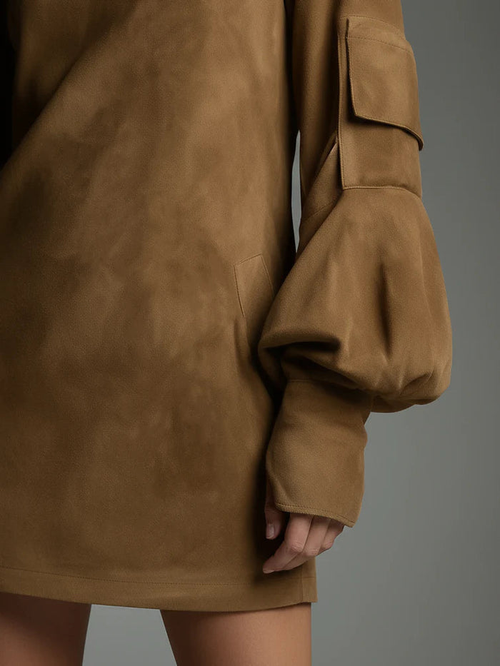 Ariane | Roomy Suede-effect with Neckline High Mini Dress