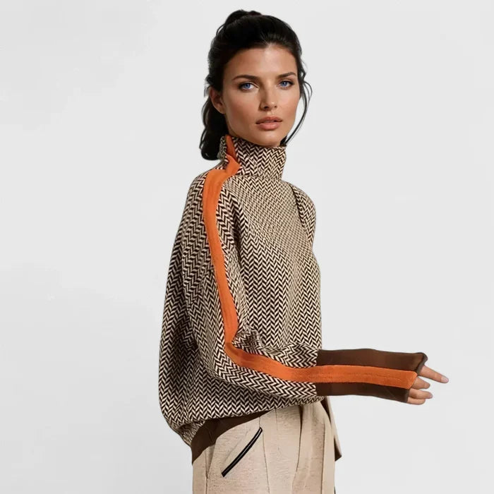 Aristea | Jumper Neckline High with Striped in Contrast