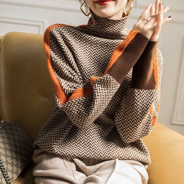 Aristea | Jumper Neckline High with Striped in Contrast