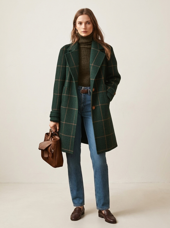 Atenea Coat Wool Check Green - editorial hero
