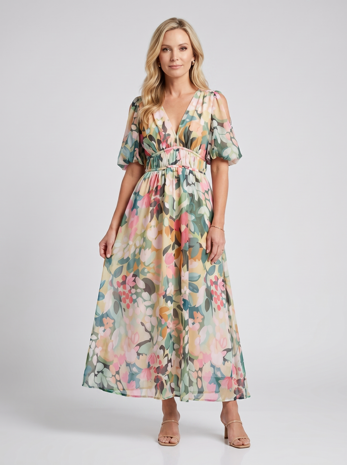Audrey | Midi Mini Dress-sleeve and Waist Ruched