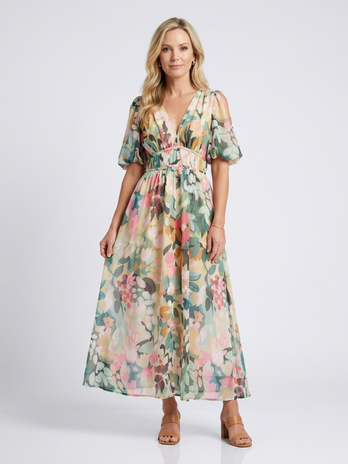 Audrey | Midi Mini Dress-sleeve and Waist Ruched