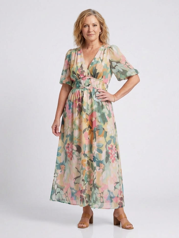 Audrey | Midi Mini Dress-sleeve and Waist Ruched