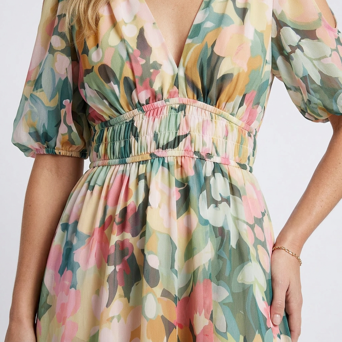 Audrey | Midi Mini Dress-sleeve and Waist Ruched