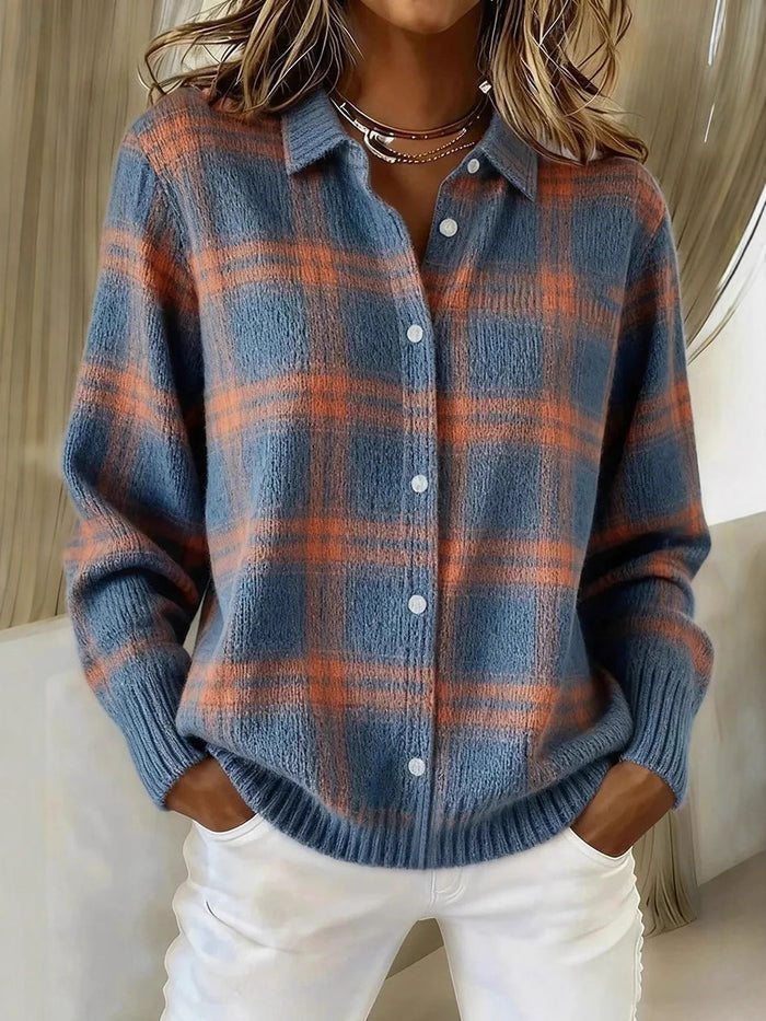 Aura - Brushed Plaid Shirt Cardigan