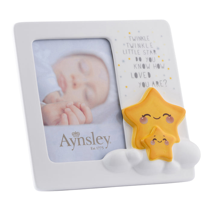 Aynsley Twinkle Twinkle Little Star photo frame featuring a star and cloud, displaying a baby photo