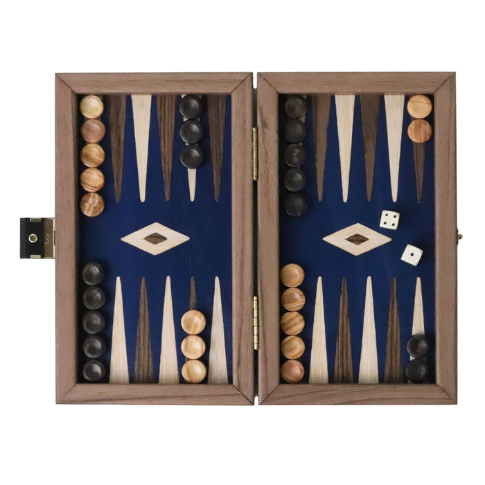 Backgammon | American Walnut | Handmade | Blue Inlay | Walnut & Oak Points | 20 x 12cm | TK04