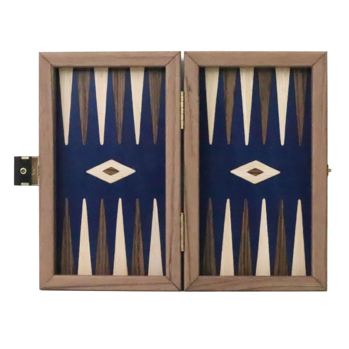 Backgammon | American Walnut | Handmade | Blue Inlay | Walnut & Oak Points | 20 x 12cm | TK04