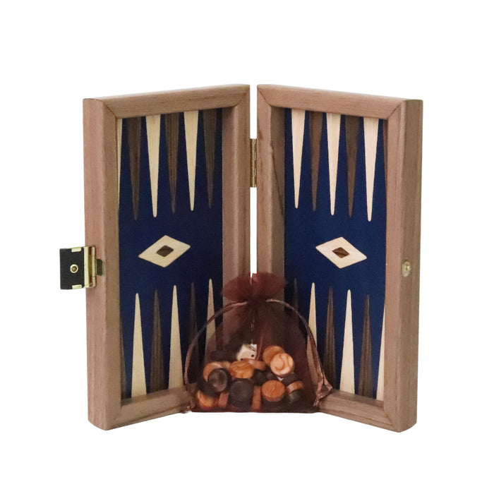 Backgammon | American Walnut | Handmade | Blue Inlay | Walnut & Oak Points | 20 x 12cm | TK04