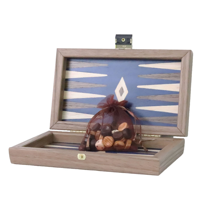 Backgammon | American Walnut | Handmade | Blue Inlay | Walnut & Oak Points | 20 x 12cm | TK04