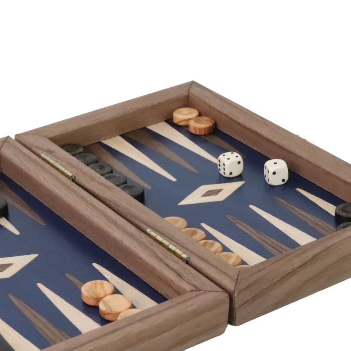 Backgammon | American Walnut | Handmade | Blue Inlay | Walnut & Oak Points | 20 x 12cm | TK04