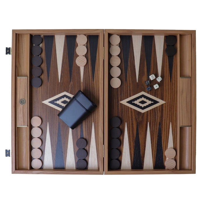 Backgammon | American Walnut Inlay | Black & Oak Points | Handmade | Side Racks | 48 x 30cm | BKK1