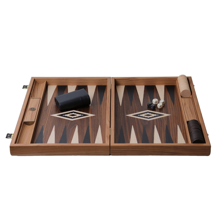 Backgammon | American Walnut Inlay | Black & Oak Points | Handmade | Side Racks | 48 x 30cm | BKK1