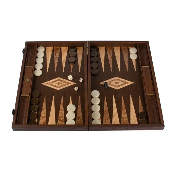Backgammon | American Wenge | Walnut Burl & Oak Inlay Points | Side Racks | 48cm | BVV1JD
