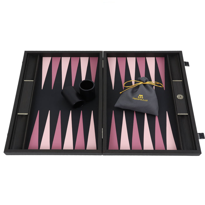Backgammon | Dusty Pink & Black Leatherette Inlay | Side Racks | 48 x 30cm | BDE1APK