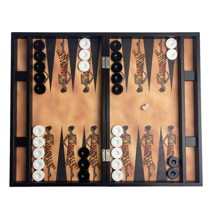 Backgammon | Leatherette | Safari | Side Racks | 48cm